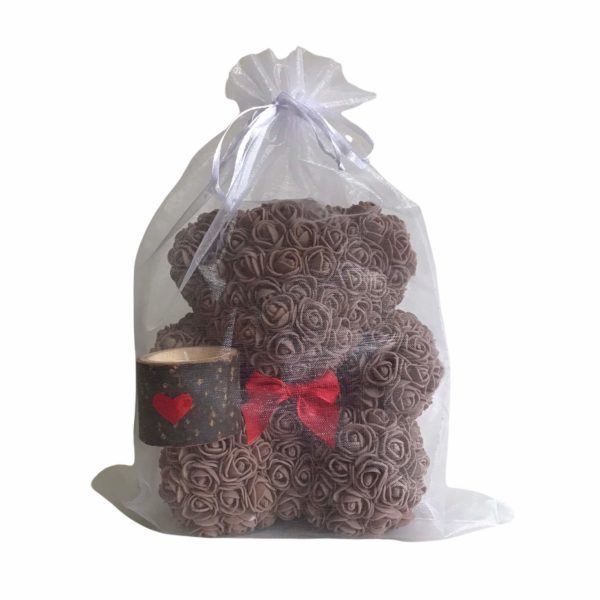 Rose bear, hnědý medvídek se svícnem 17 cm - Image 2