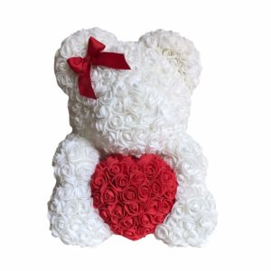 Rose bear, bílý medvídek z růží 35 cm