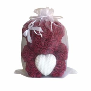 Rose bear, bordó medvídek z růží 25 cm