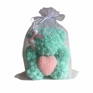 Rose bear, mentolový medvídek z růží 17 cm