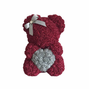 Rose bear, bordó medvídek z růží 23 cm