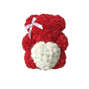 Rose bear, červený medvídek z růží 17 cm
