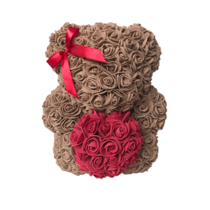 Rose bear, hnědý medvídek z růží 25 cm, dekorace