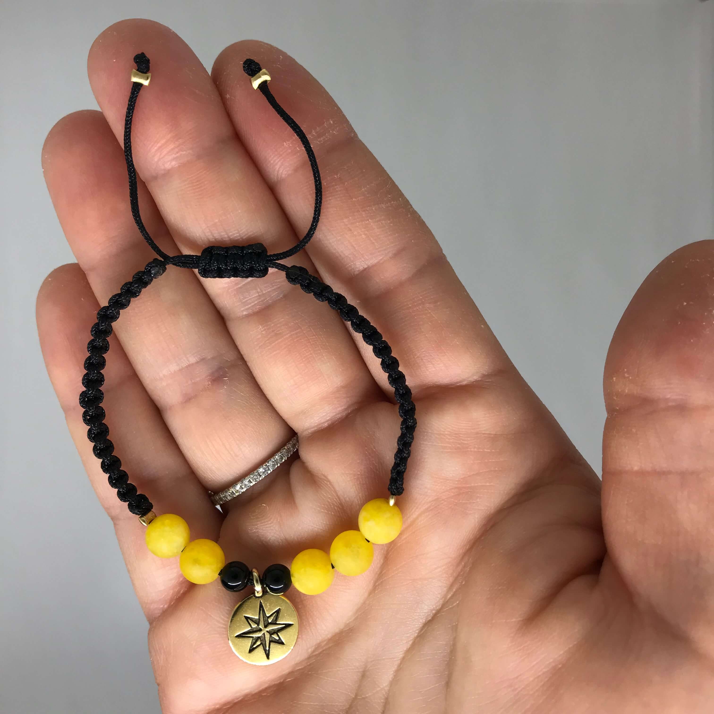 Macramé náramek, Severka a minerální kámen jadeit žlutý 3